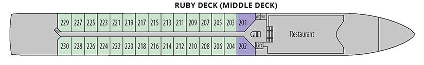 George Eliot, Deck 2: official cabin and venue layout