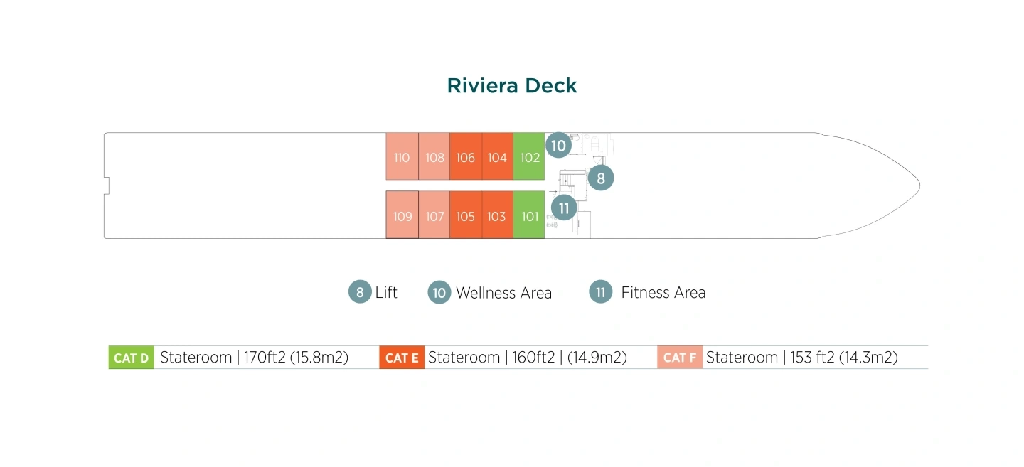 Emerald Radiance, Deck 1: official cabin and venue layout