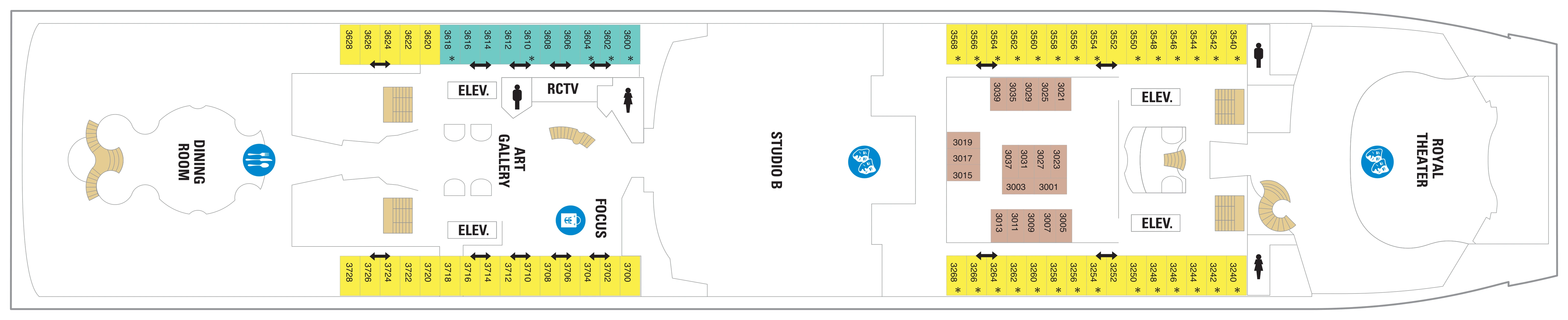 Navigator of the Seas, Deck 3: official cabin and venue layout