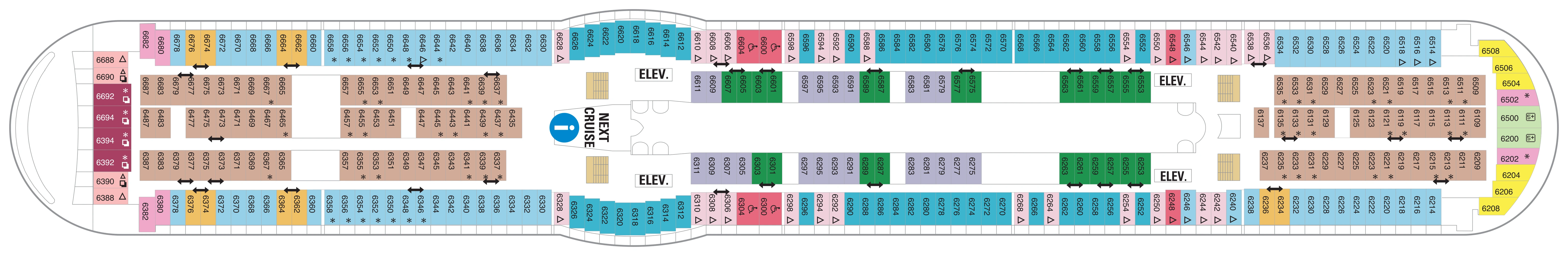 Navigator of the Seas, Deck 6: official cabin and venue layout