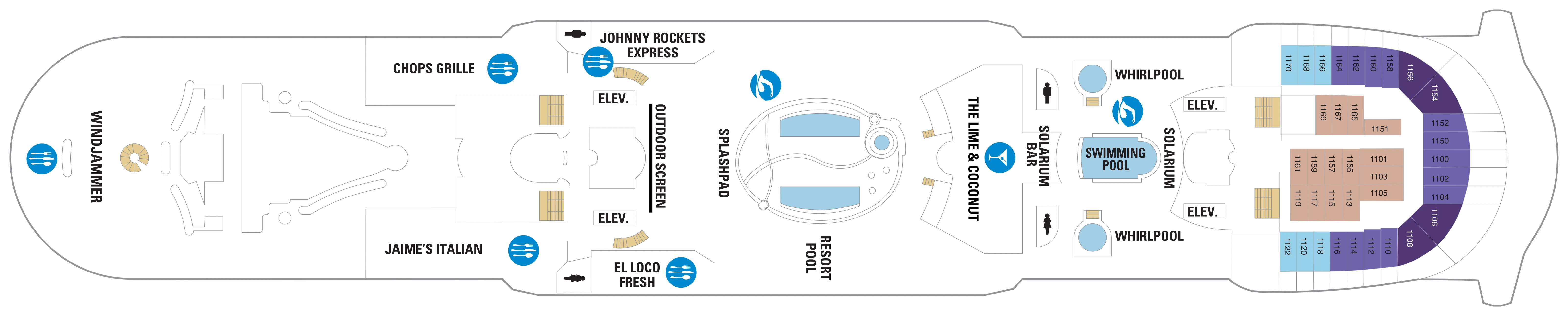 Navigator of the Seas, Deck 11: official cabin and venue layout