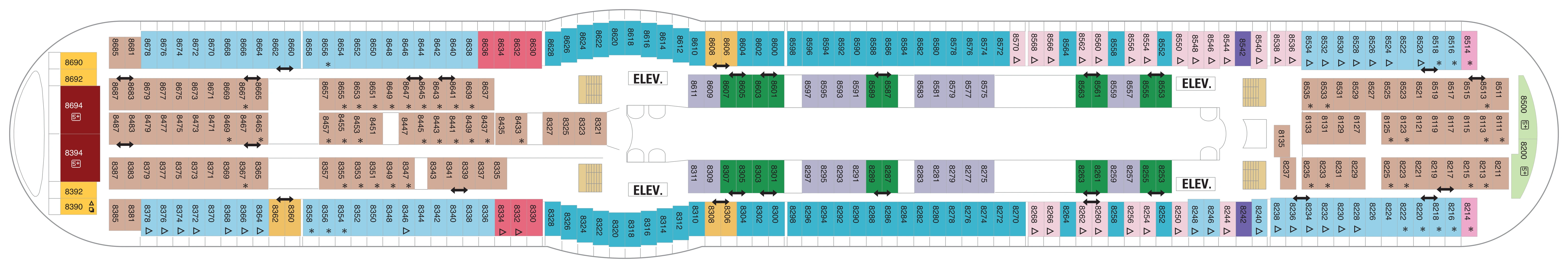 Navigator of the Seas, Deck 8: official cabin and venue layout