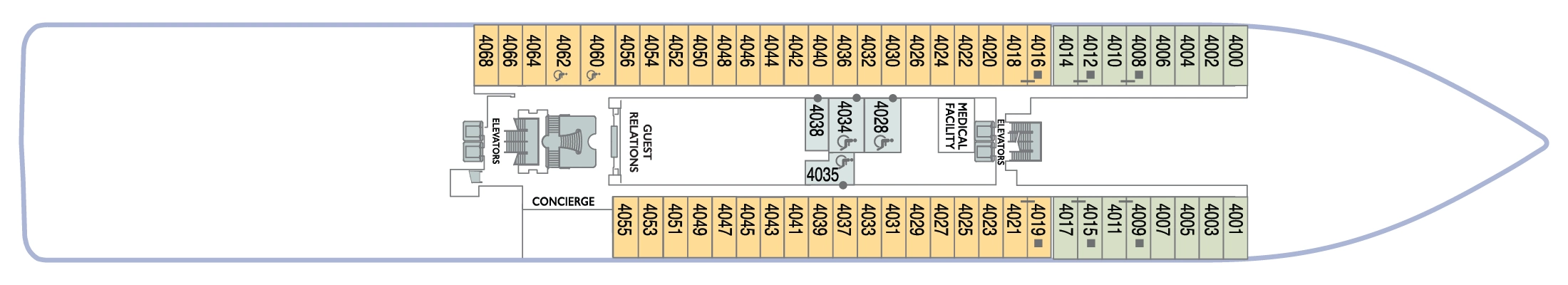 Azamara Pursuit, Deck 4: official cabin and venue layout