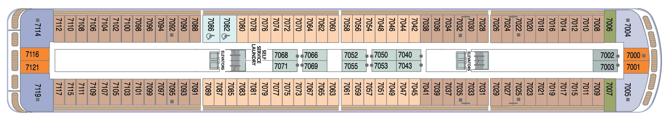 Azamara Pursuit, Deck 7: official cabin and venue layout
