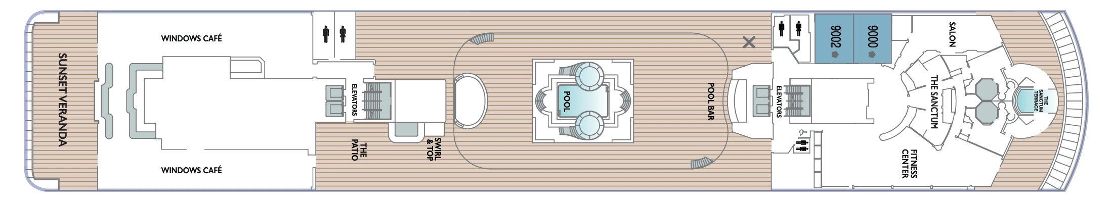 Azamara Pursuit, Deck 9: official cabin and venue layout