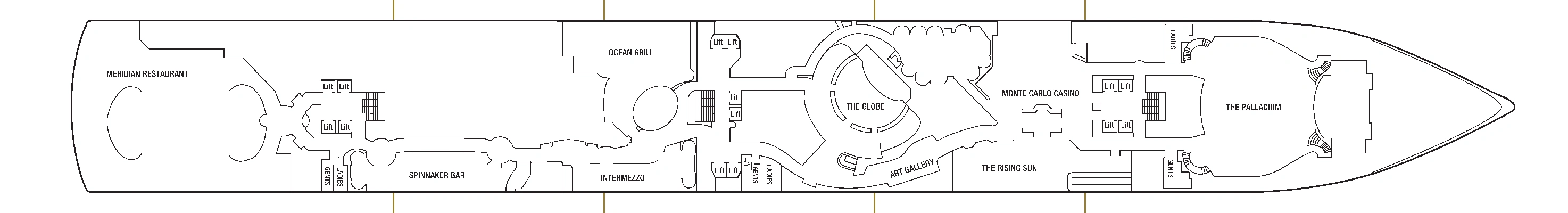 Arcadia, Deck 2: official cabin and venue layout