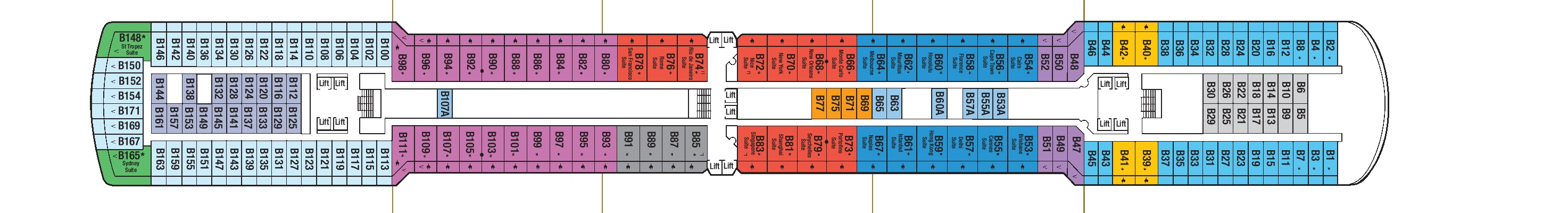 Arcadia, Deck 7: official cabin and venue layout