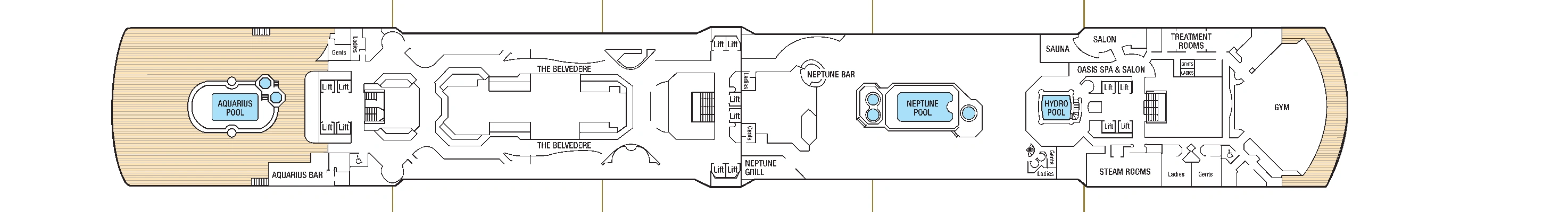 Arcadia, Deck 9: official cabin and venue layout