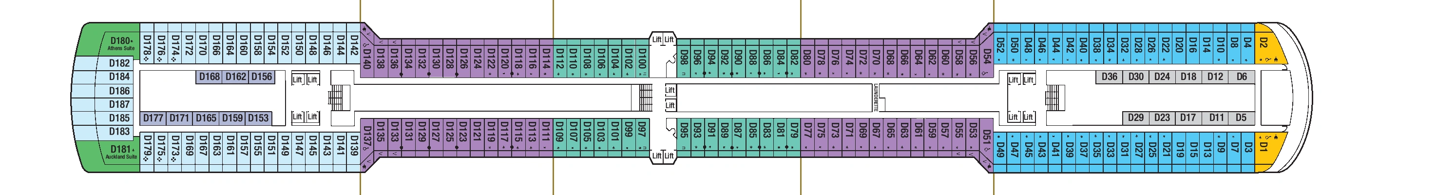 Arcadia, Deck 5: official cabin and venue layout