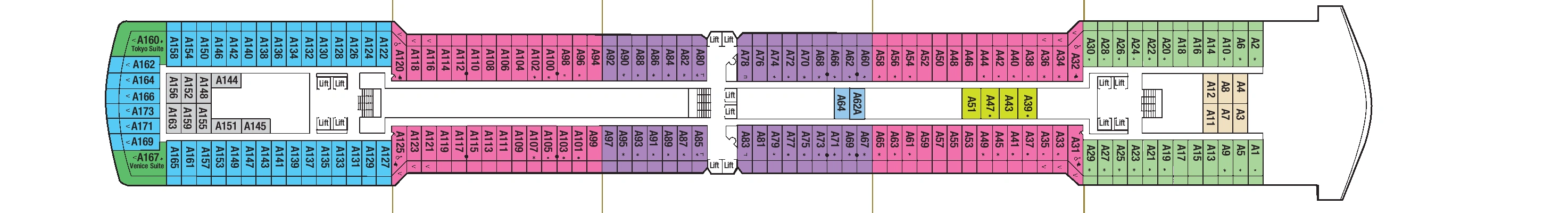 Arcadia, Deck 8: official cabin and venue layout