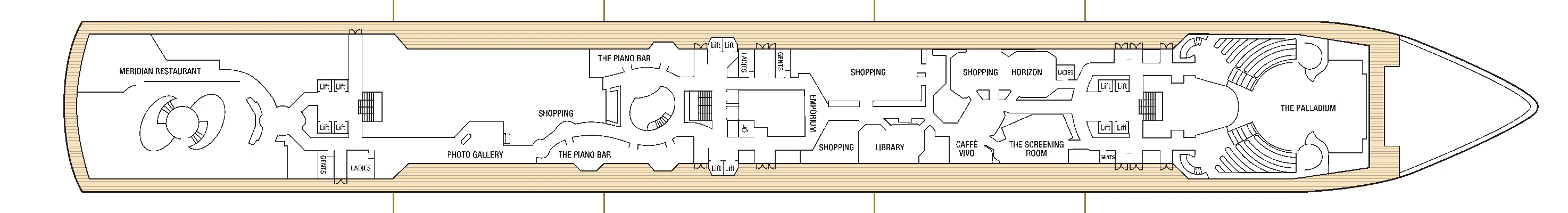 Arcadia, Deck 3: official cabin and venue layout
