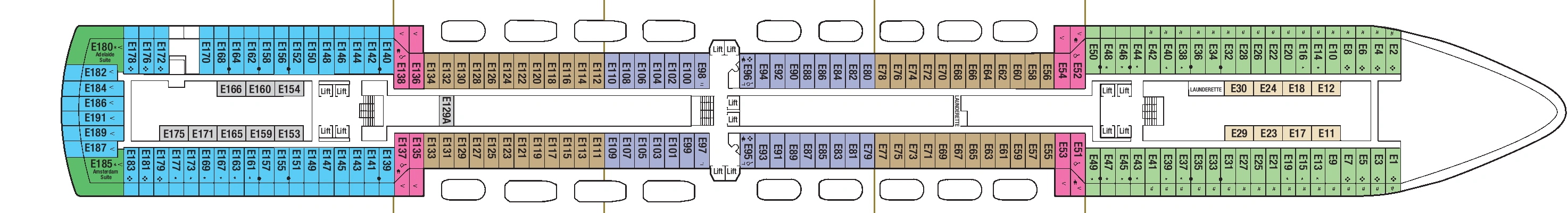 Arcadia, Deck 4: official cabin and venue layout