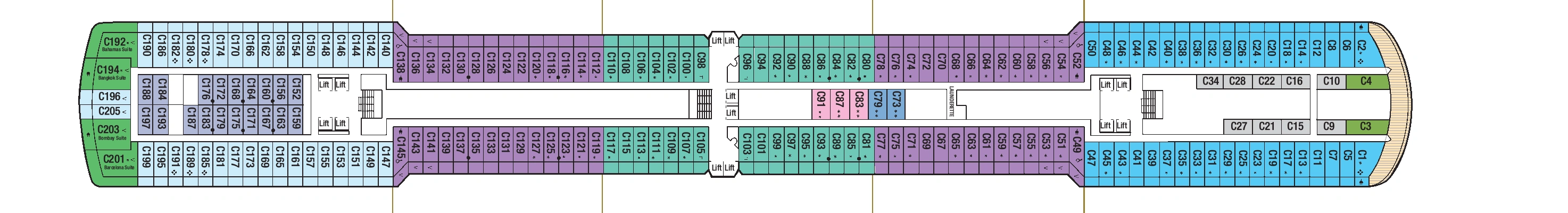 Arcadia, Deck 6: official cabin and venue layout
