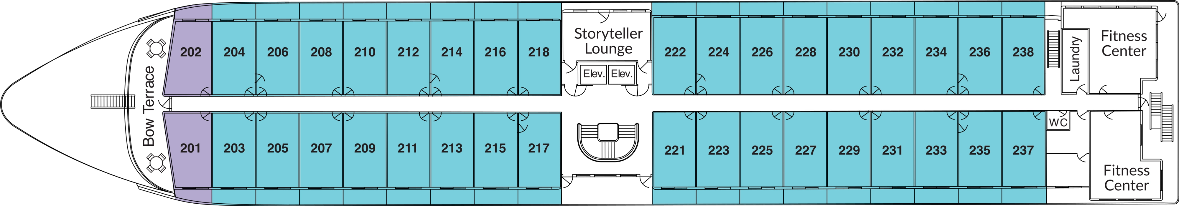 American Symphony, Deck 2: official cabin and venue layout