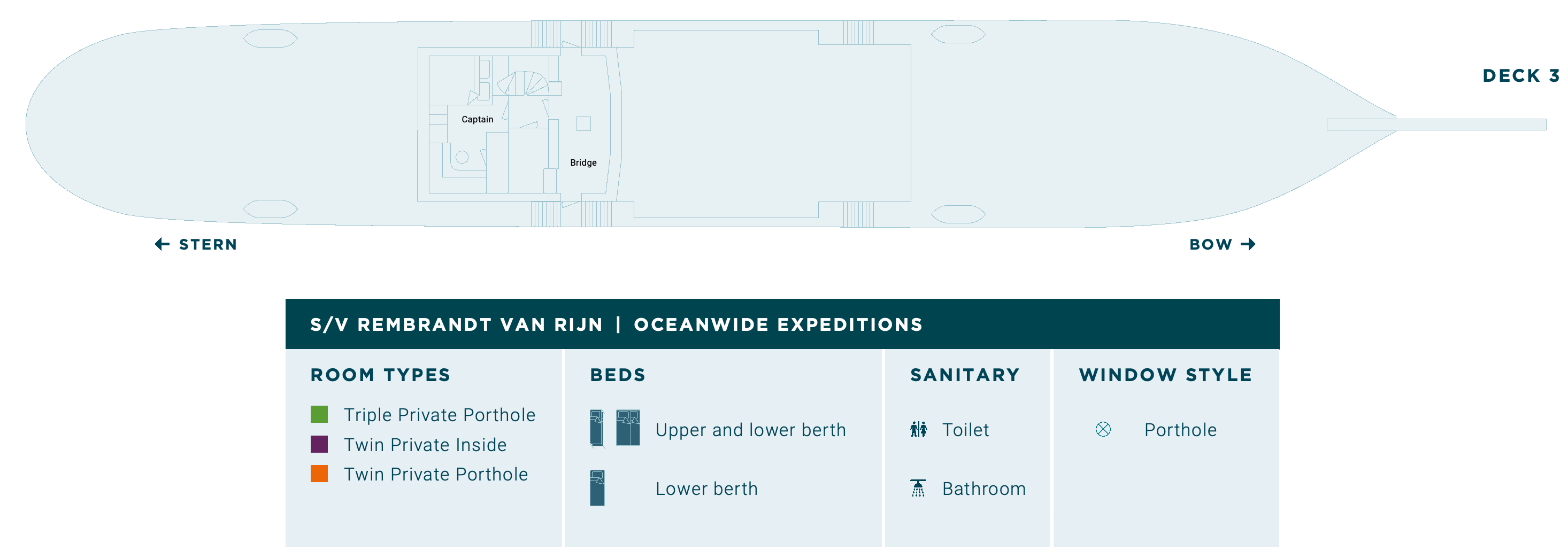Rembrandt van Rijn, Deck 3: official cabin and venue layout