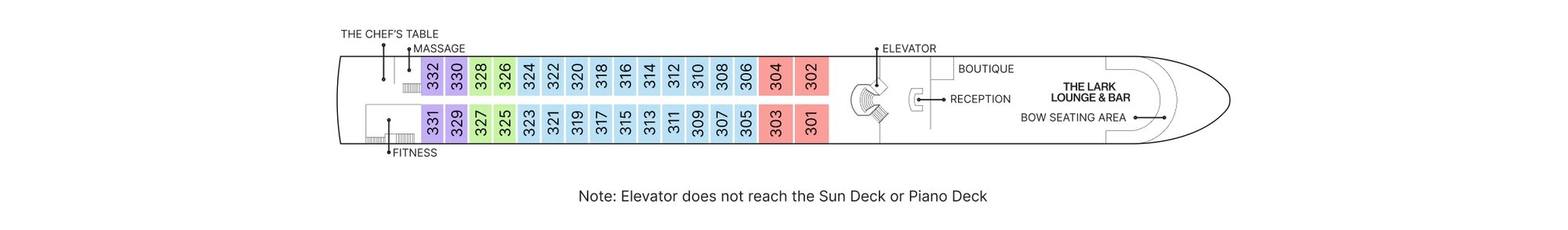 AmaCello, Deck 3: official cabin and venue layout