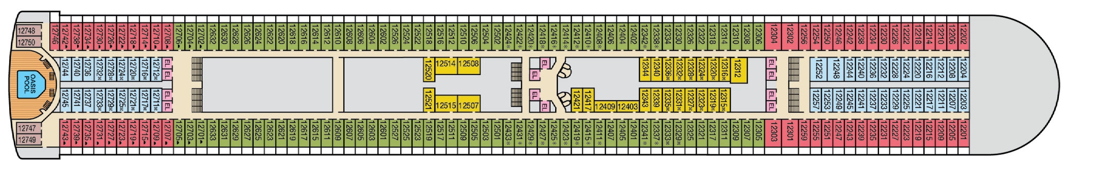 Carnival Encounter, Deck 12: official cabin and venue layout