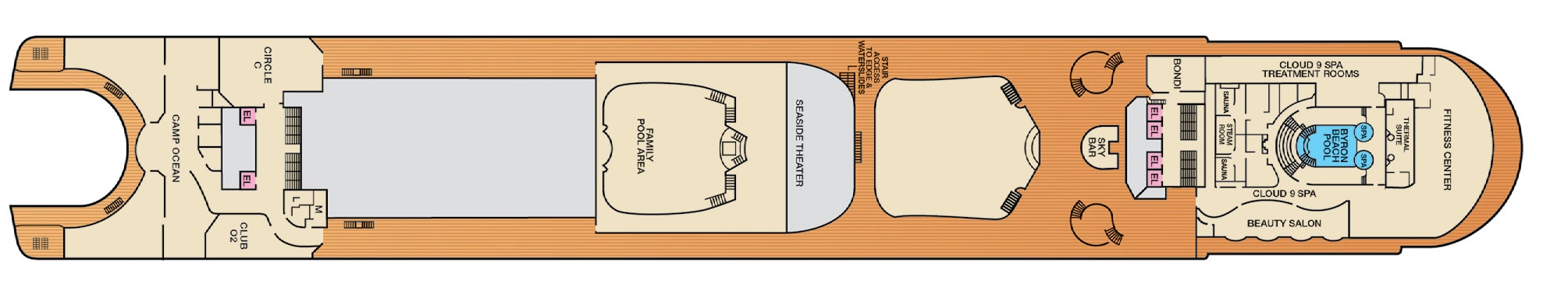 Carnival Encounter, Deck 15: official cabin and venue layout