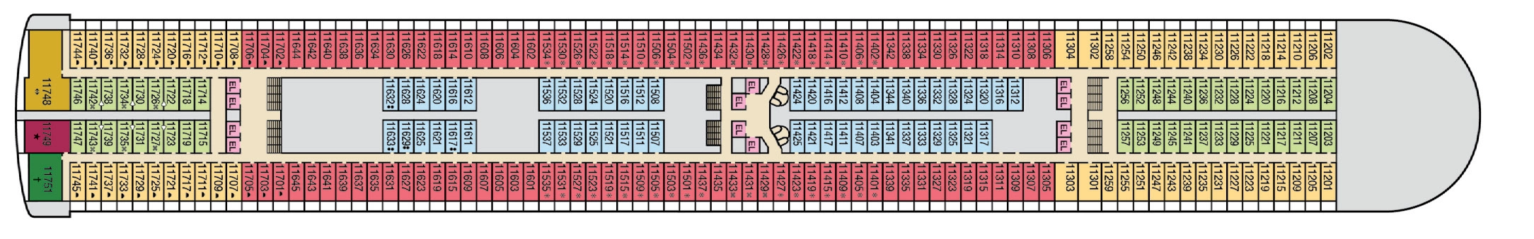 Carnival Encounter, Deck 11: official cabin and venue layout