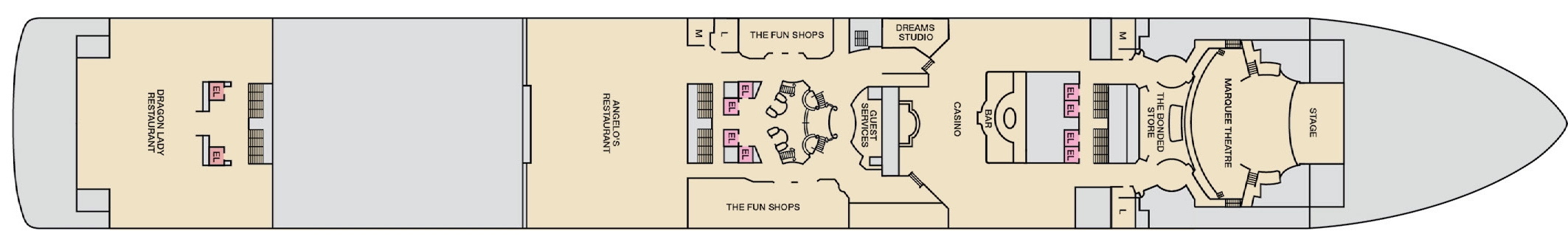 Carnival Encounter, Deck 6: official cabin and venue layout