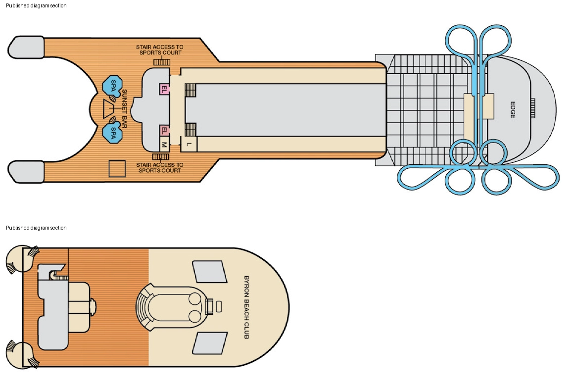 Carnival Encounter, Deck 16: official cabin and venue layout