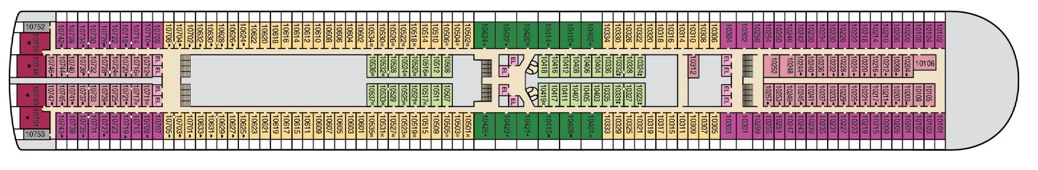 Carnival Encounter, Deck 10: official cabin and venue layout
