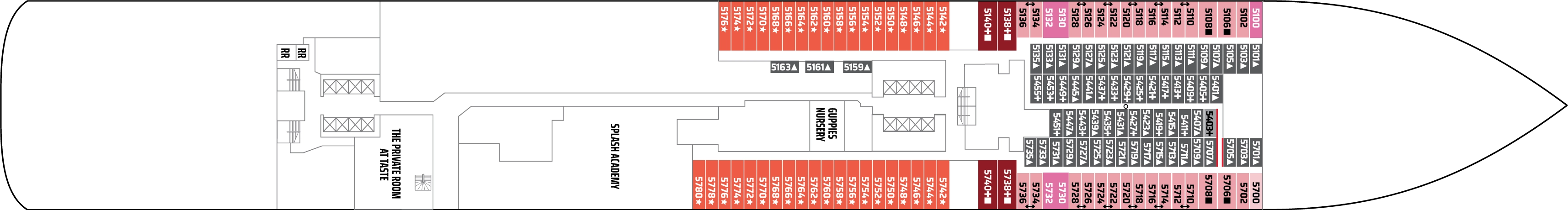 Norwegian Escape, Deck 5: official cabin and venue layout