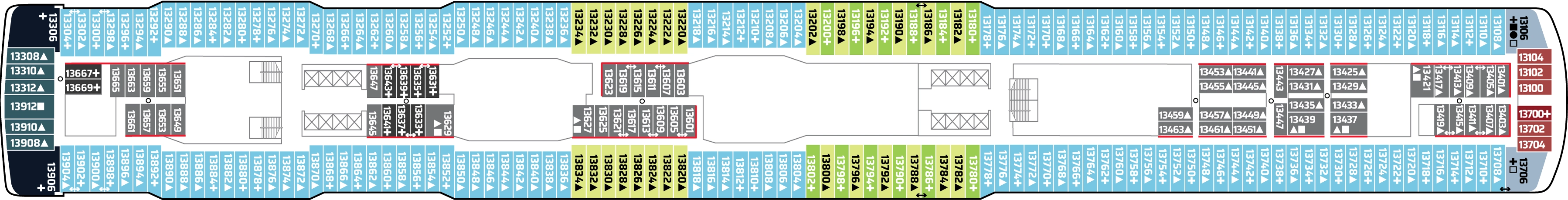 Norwegian Escape, Deck 13: official cabin and venue layout