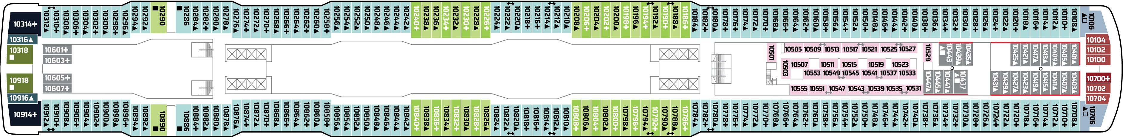 Norwegian Escape, Deck 10: official cabin and venue layout