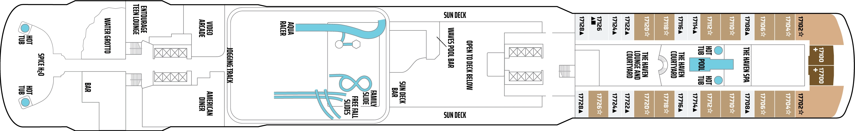 Norwegian Escape, Deck 17: official cabin and venue layout