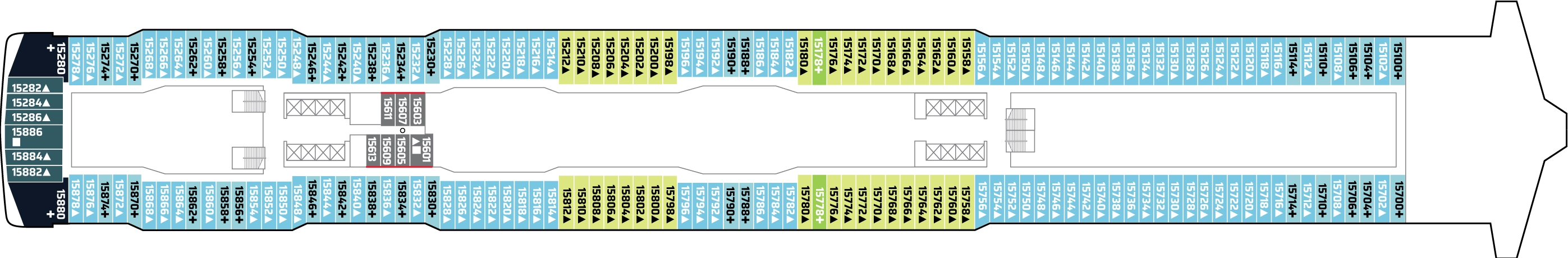 Norwegian Escape, Deck 15: official cabin and venue layout