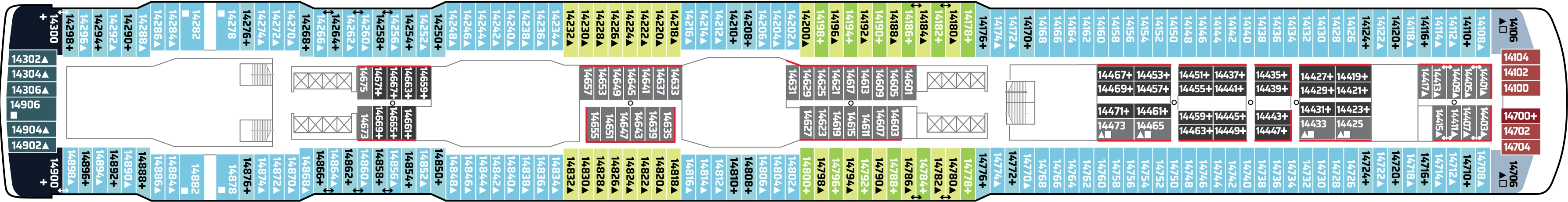 Norwegian Escape, Deck 14: official cabin and venue layout
