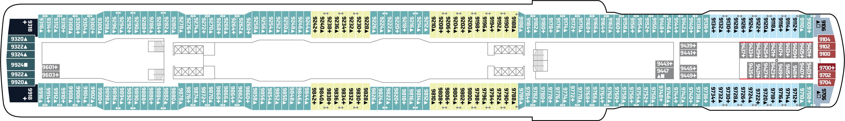Norwegian Escape, Deck 9: official cabin and venue layout