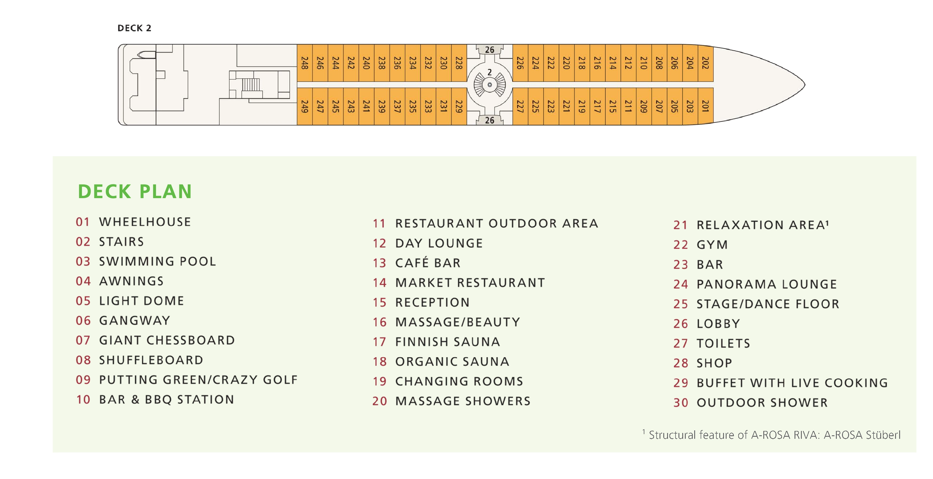 A-ROSA Bella, Deck 2: official cabin and venue layout