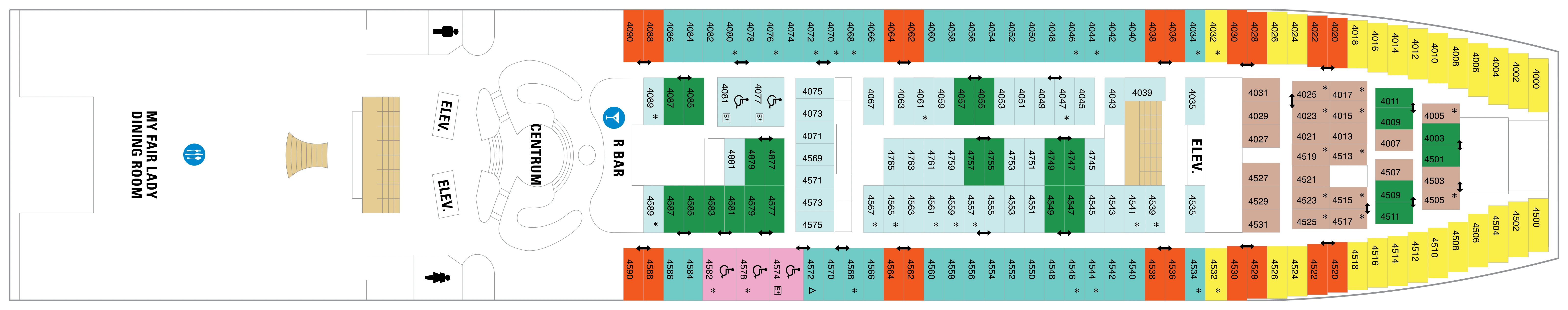 Enchantment of the Seas, Deck 4: official cabin and venue layout