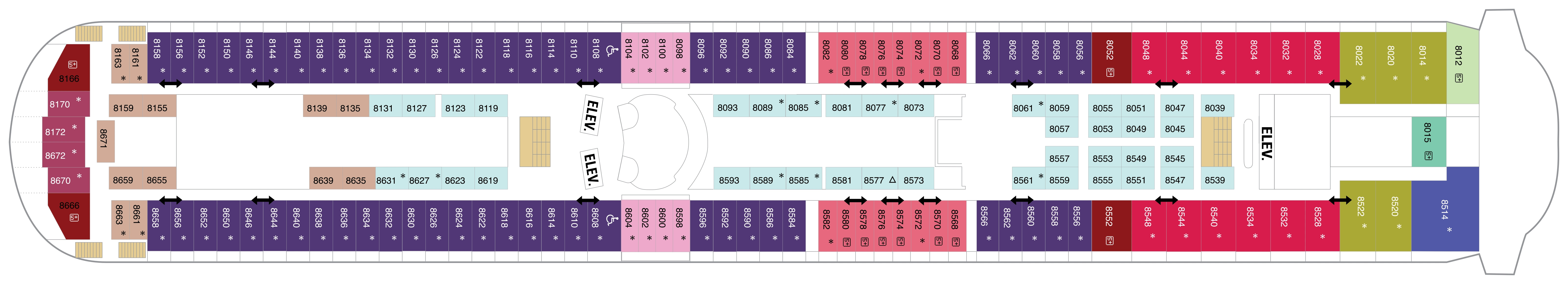 Enchantment of the Seas, Deck 8: official cabin and venue layout