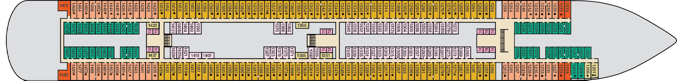 Carnival Firenze, Deck 1: official cabin and venue layout
