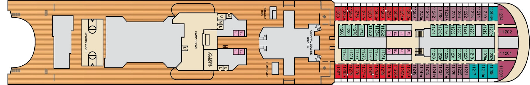 Carnival Firenze, Deck 11: official cabin and venue layout