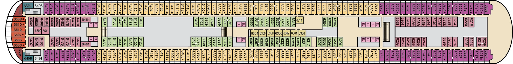 Carnival Firenze, Deck 6: official cabin and venue layout