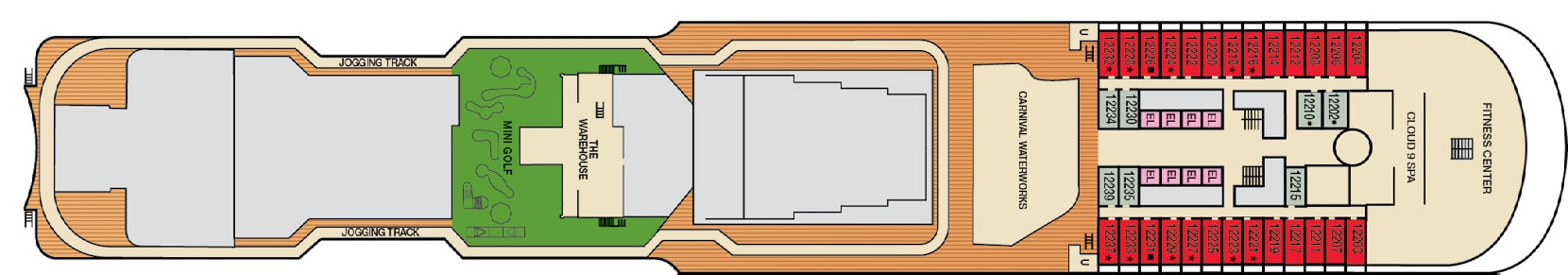 Carnival Firenze, Deck 12: official cabin and venue layout