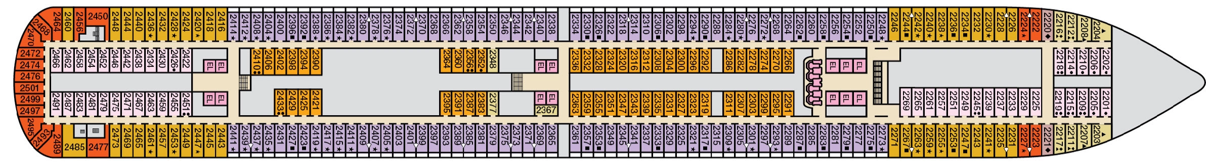 Carnival Magic, Deck 2: official cabin and venue layout