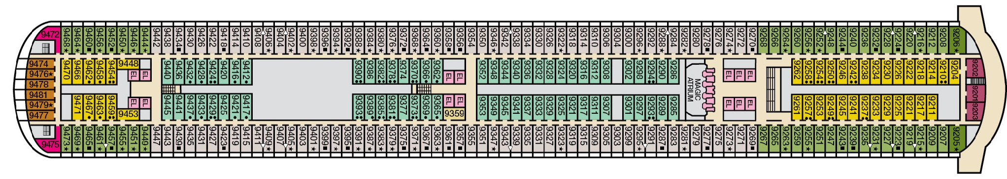 Carnival Magic, Deck 9: official cabin and venue layout