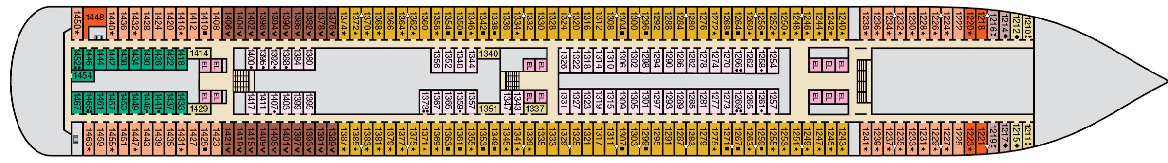 Carnival Magic, Deck 1: official cabin and venue layout