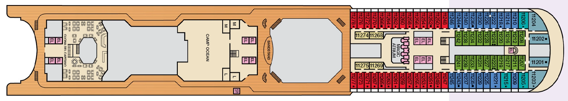 Carnival Magic, Deck 11: official cabin and venue layout