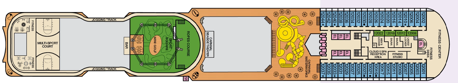 Carnival Magic, Deck 12: official cabin and venue layout