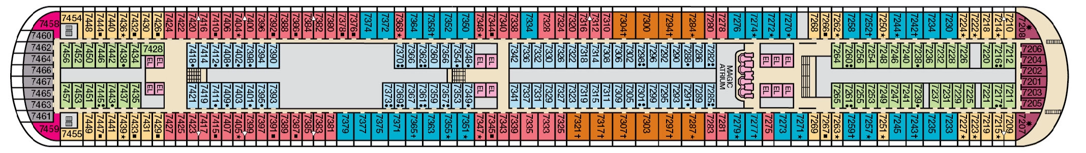 Carnival Magic, Deck 7: official cabin and venue layout