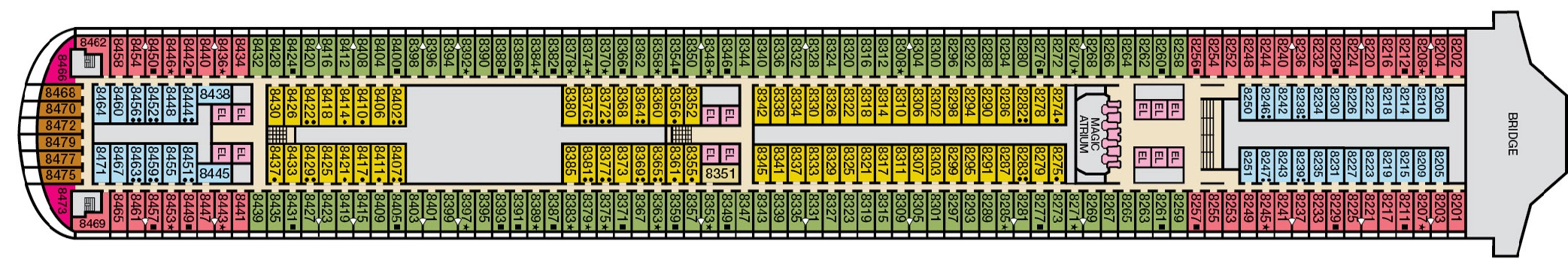 Carnival Magic, Deck 8: official cabin and venue layout