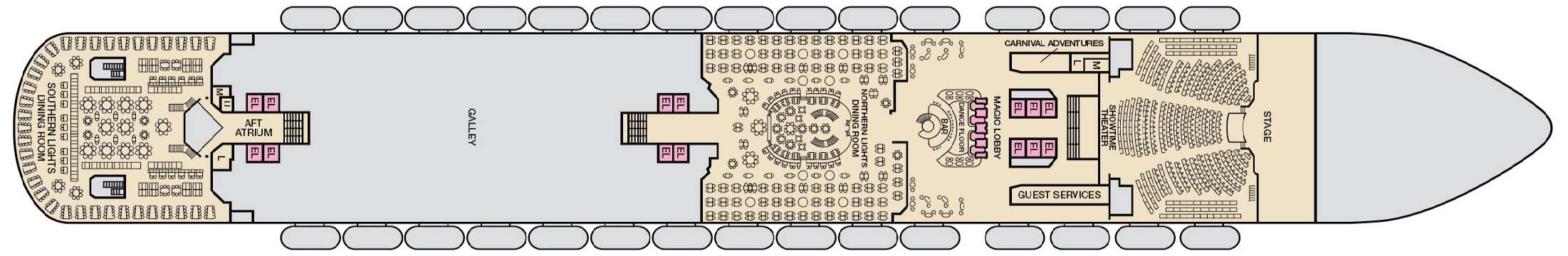 Carnival Magic, Deck 3: official cabin and venue layout