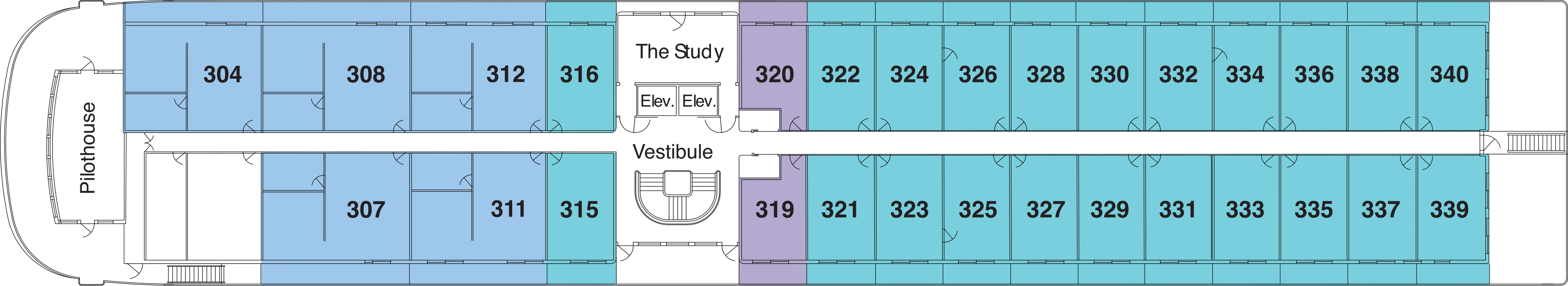 American Jazz, Deck 3: official cabin and venue layout