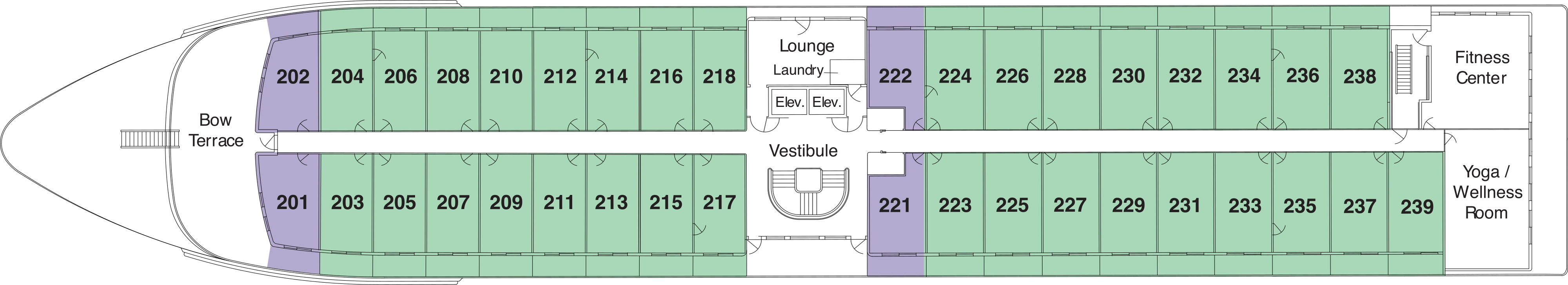 American Jazz, Deck 2: official cabin and venue layout